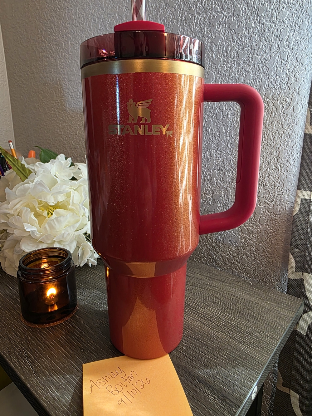 Stanley Scarlet Tinsel Red Glitter Travel Mug with Handle